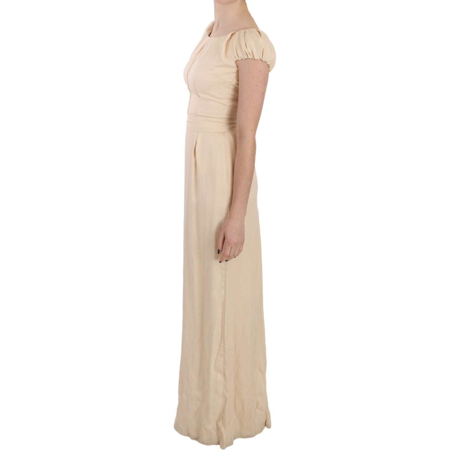 Dolce & Gabbana Beige Silk Column Cap Sleeve Gown Dress