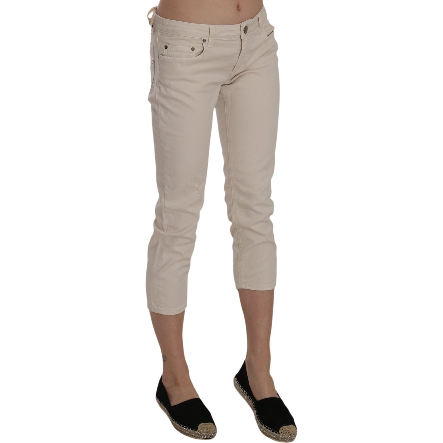 Dondup Beige Cotton Stretch Low Waist Skinny Cropped Capri Jeans PAN70211-29