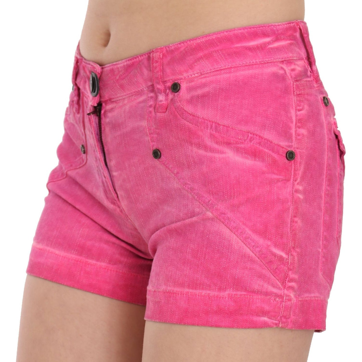 PLEIN SUD Pink Mid Waist Cotton Denim Mini Shorts PAN70247-38