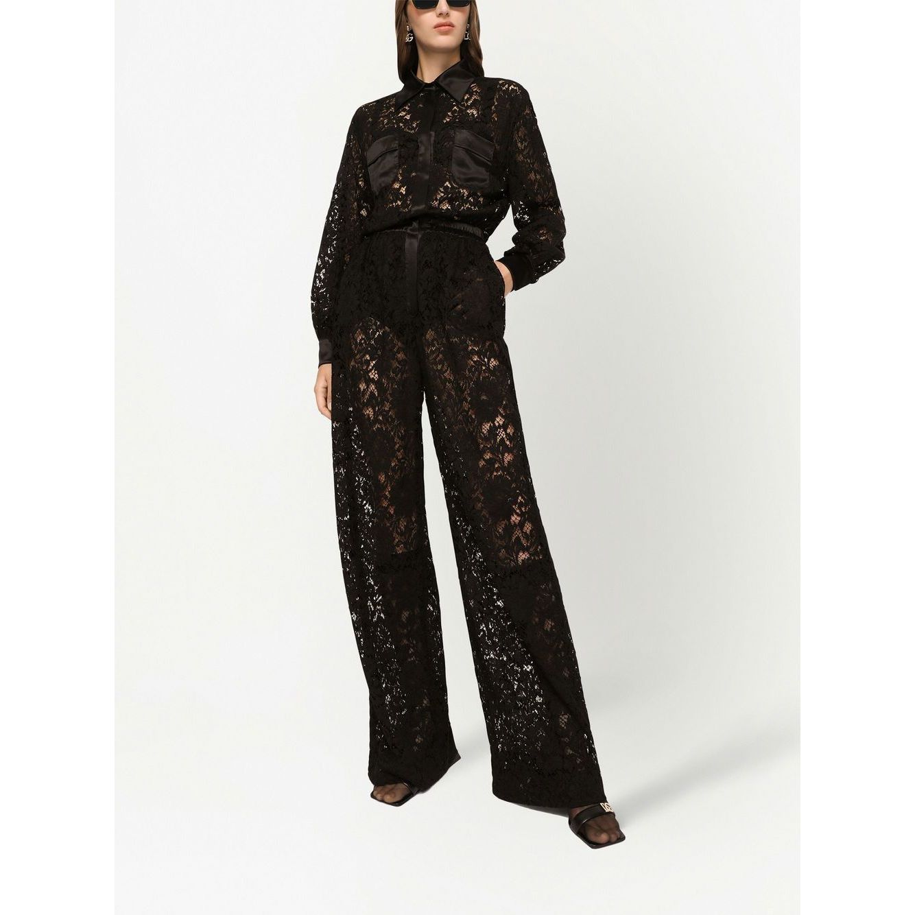 Dolce & Gabbana lace-trim long-sleeve jumpsuit Jumpsuits