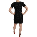John Richmond Black Silk Leather Flowers Sheath Dress DR1677BG-42
