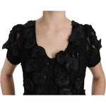 John Richmond Black Silk Leather Flowers Sheath Dress DR1677BG-42