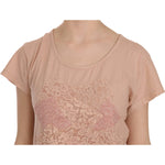 PINK MEMORIES Pink Cream Lace Short Sleeve Shirt Top Cotton Blouse TSH3906-44