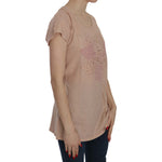 PINK MEMORIES Pink Cream Lace Short Sleeve Shirt Top Cotton Blouse TSH3906-44