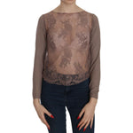 PINK MEMORIES Brown Lace See Through Long Sleeve Top TSH3913-40