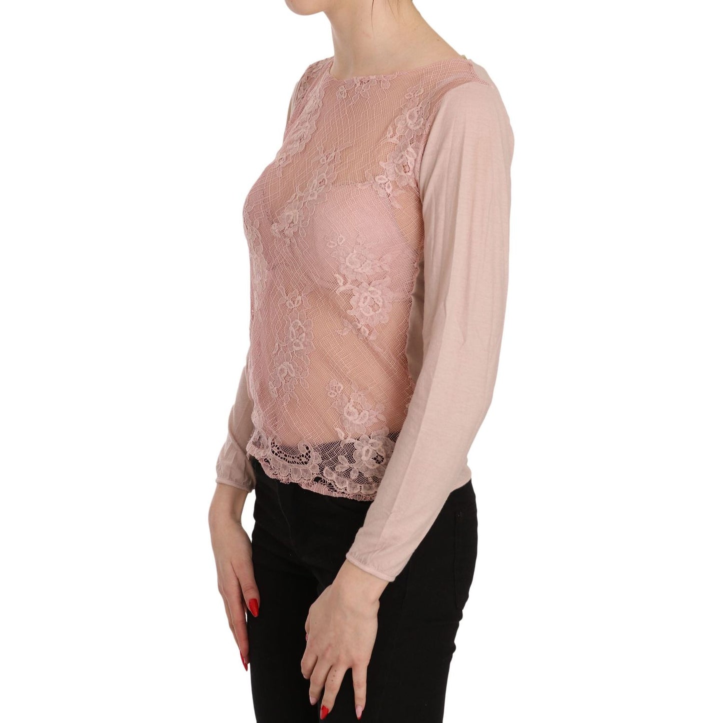 PINK MEMORIES Pink Lace See Through Long Sleeve Top Blouse TSH3453-42