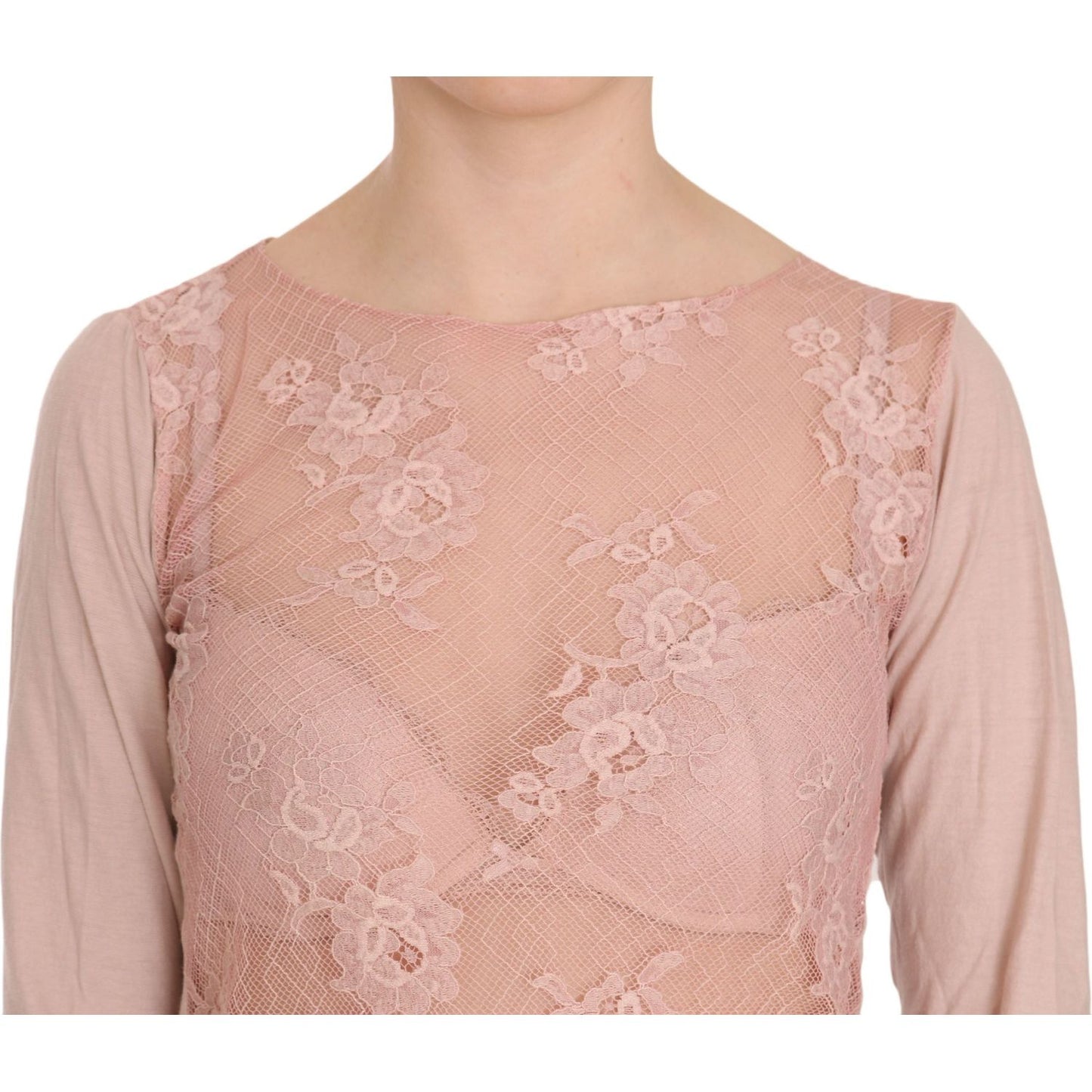 PINK MEMORIES Pink Lace See Through Long Sleeve Top Blouse TSH3453-42