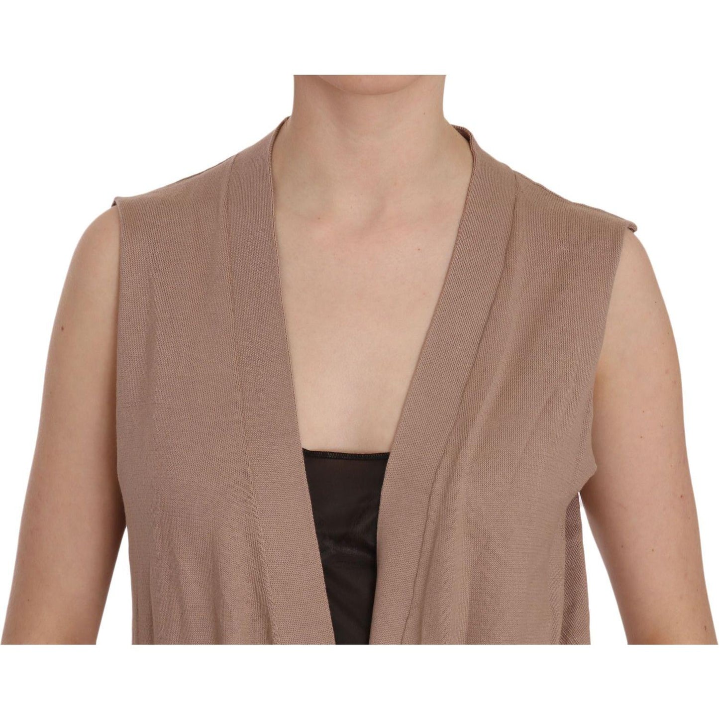 PINK MEMORIES Brown 100% Cotton Sleeveless Cardigan Top Vest TSH3458-42