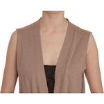 PINK MEMORIES Brown 100% Cotton Sleeveless Cardigan Top Vest TSH3458-42