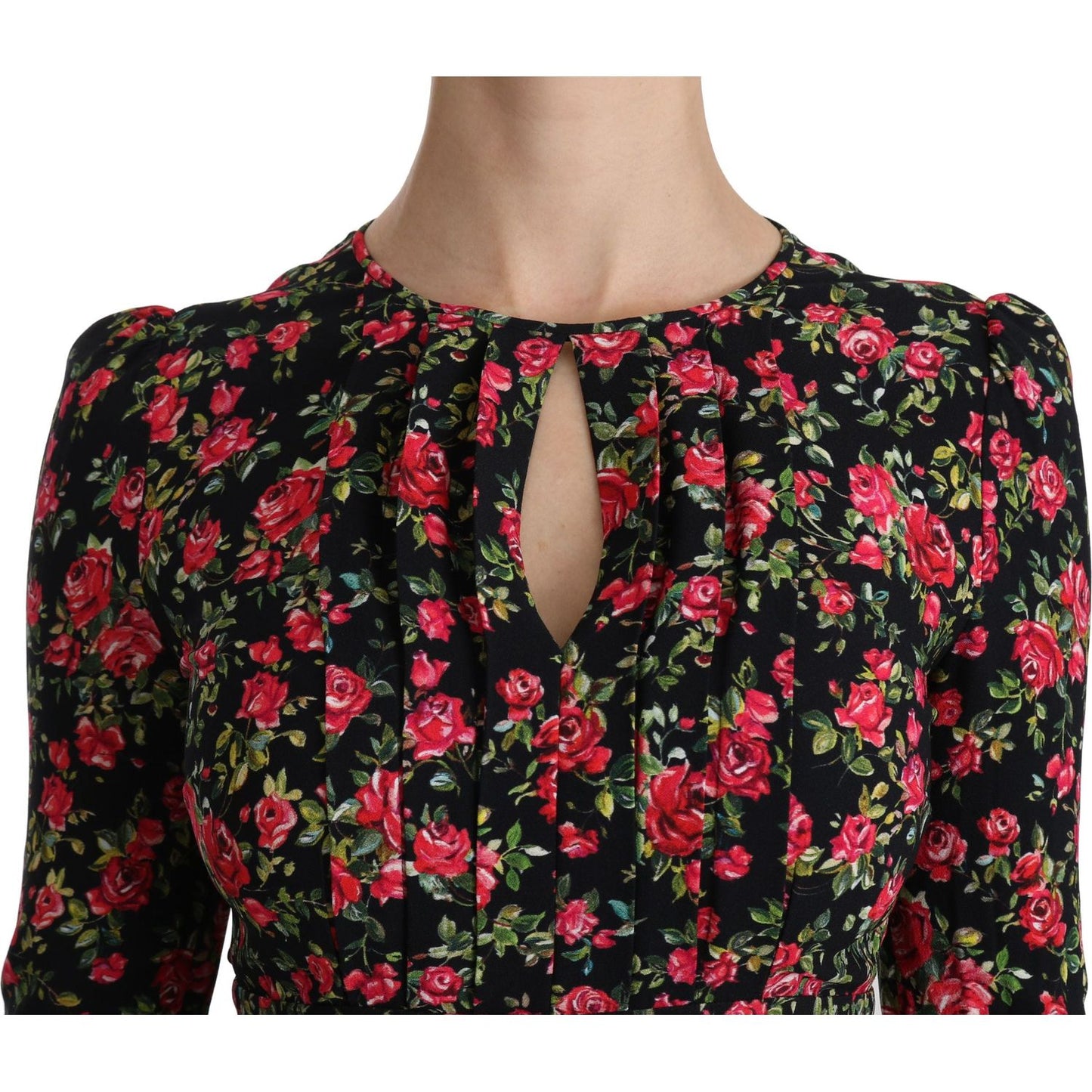 Dolce & Gabbana Black Floral Longsleeve Knee Length Dress DR2088-38
