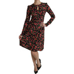 Dolce & Gabbana Black Floral Longsleeve Knee Length Dress DR2088-38