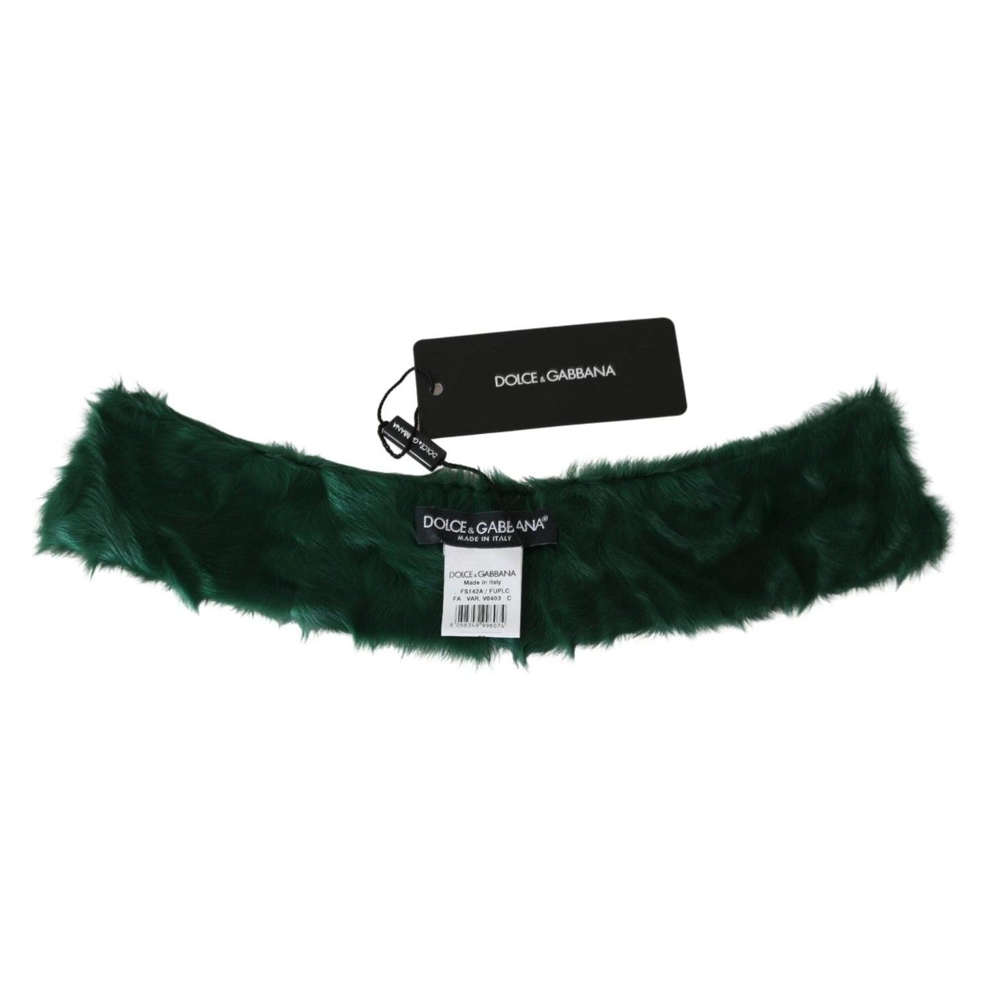 Dolce & Gabbana Green Fur Neck Collar Wrap Lambskin Scarf MS5582