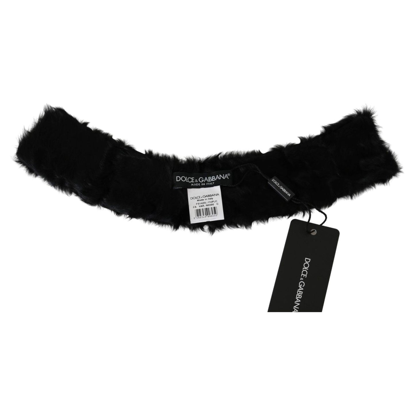 Dolce & Gabbana Black Fur Neck Collar Wrap Lambskin Scarf MS5586
