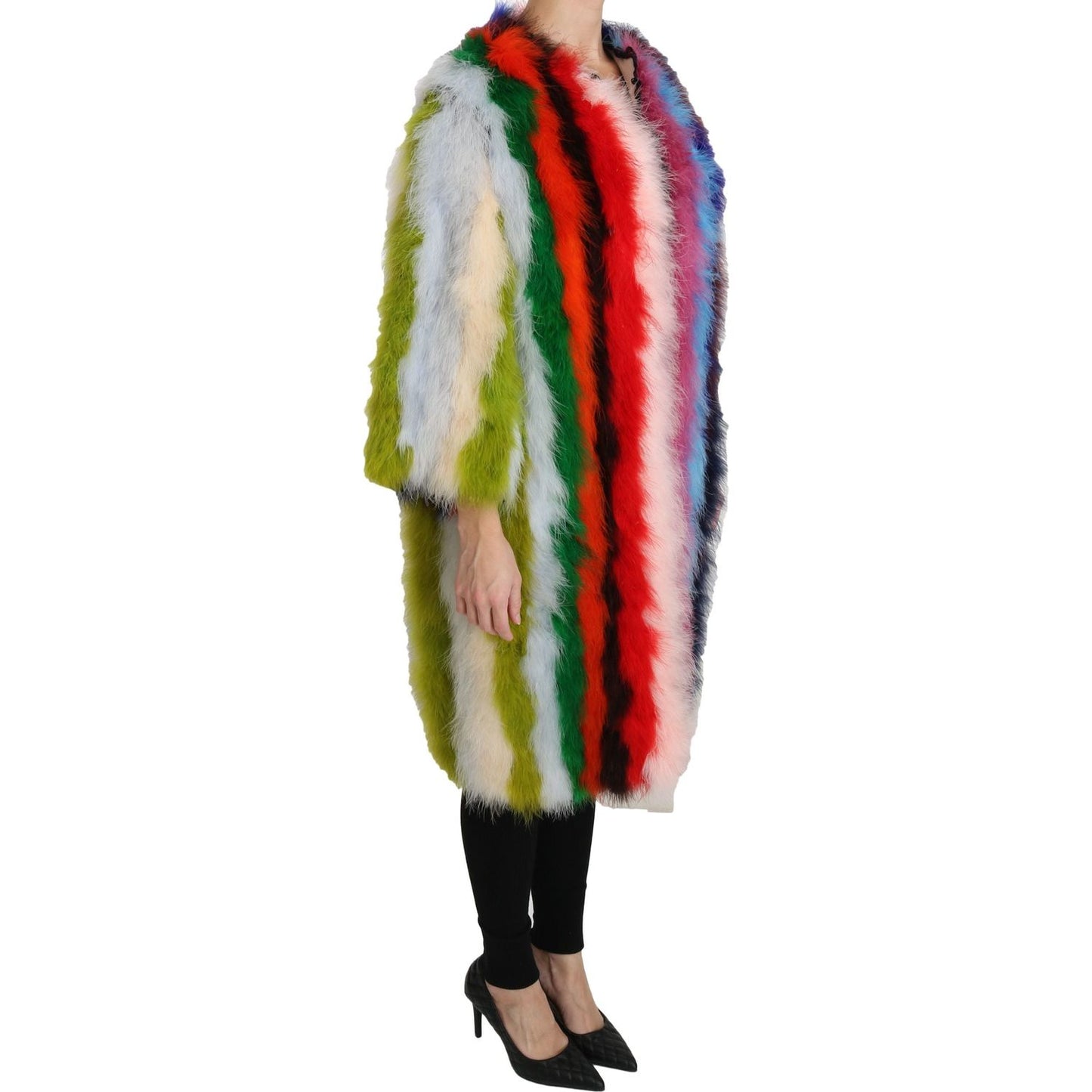 Dolce & Gabbana Multicolor Turkey Feather Cape Fur Coat JKT2511-42