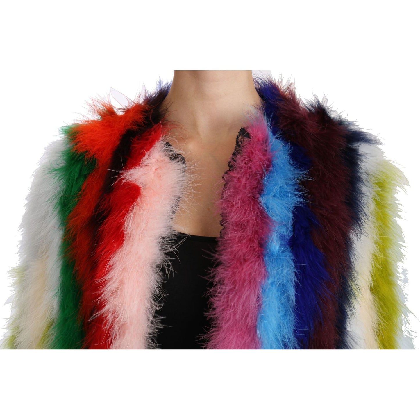 Dolce & Gabbana Multicolor Turkey Feather Cape Fur Coat JKT2511-42