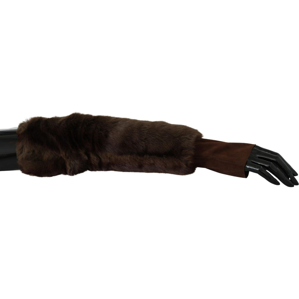 Dolce & Gabbana Brown Elbow Length Finger Less Fur Gloves LB1006-7.5