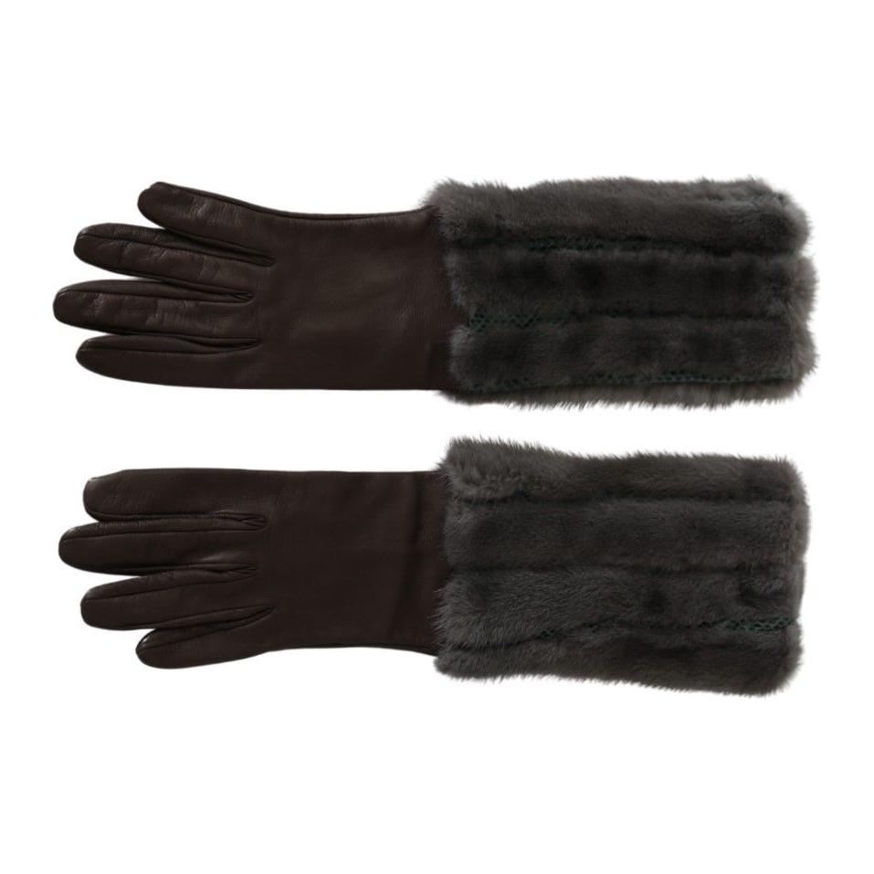 Dolce & Gabbana Brown Mid Arm Length Leather Fur Gloves LB1011-7.5