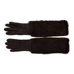 Dolce & Gabbana Brown Elbow Length Mittens Leather Fur Gloves LB1018-7.5