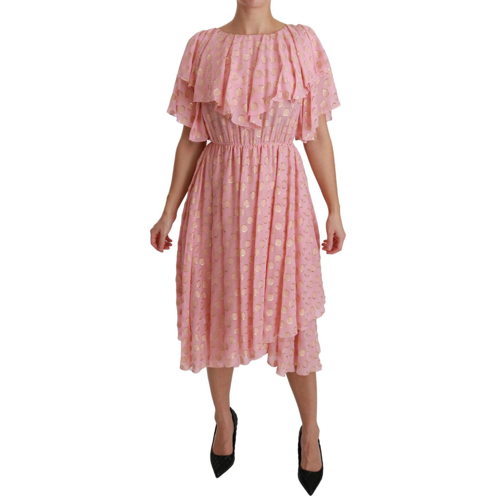Dolce & Gabbana Silk Pink Polka Dots Pleated A-line Midi Dress DR2520-40
