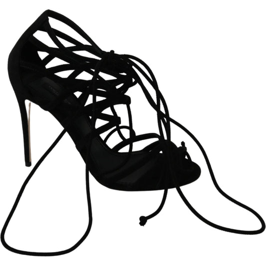 Dolce & Gabbana Black Suede Strap Stilettos Shoes Sandals Heeled Sandals