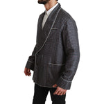 Dolce & Gabbana Navy Blue Patterned Double Breasted Coat Jacket JKT2589-IT4