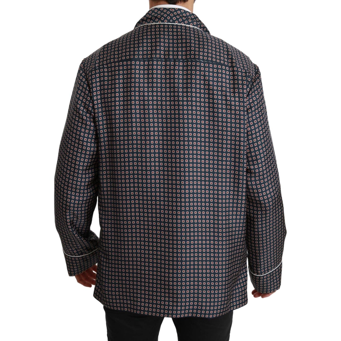 Dolce & Gabbana Navy Blue Patterned Double Breasted Coat Jacket JKT2589-IT4