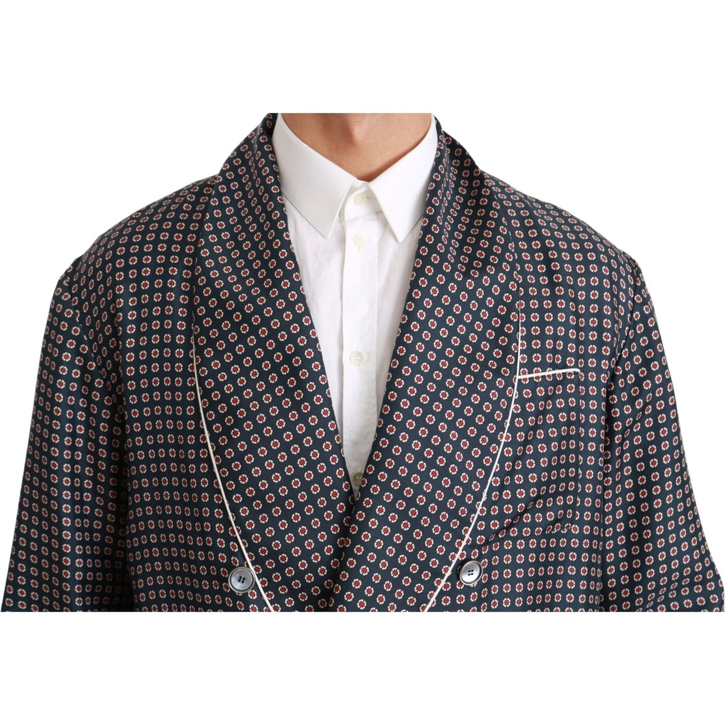 Dolce & Gabbana Navy Blue Patterned Double Breasted Coat Jacket JKT2589-IT4