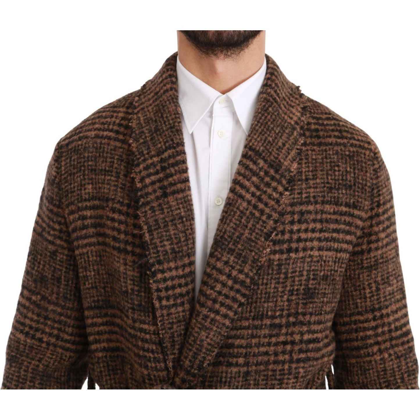 Dolce & Gabbana Brown Checkered Wool Robe Coat Wrap Jacket JKT2623-44
