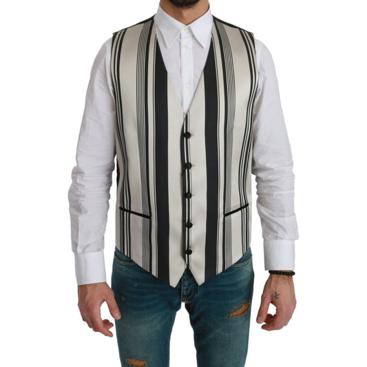 Dolce & Gabbana White Black Stripes Waistcoat Formal Vest