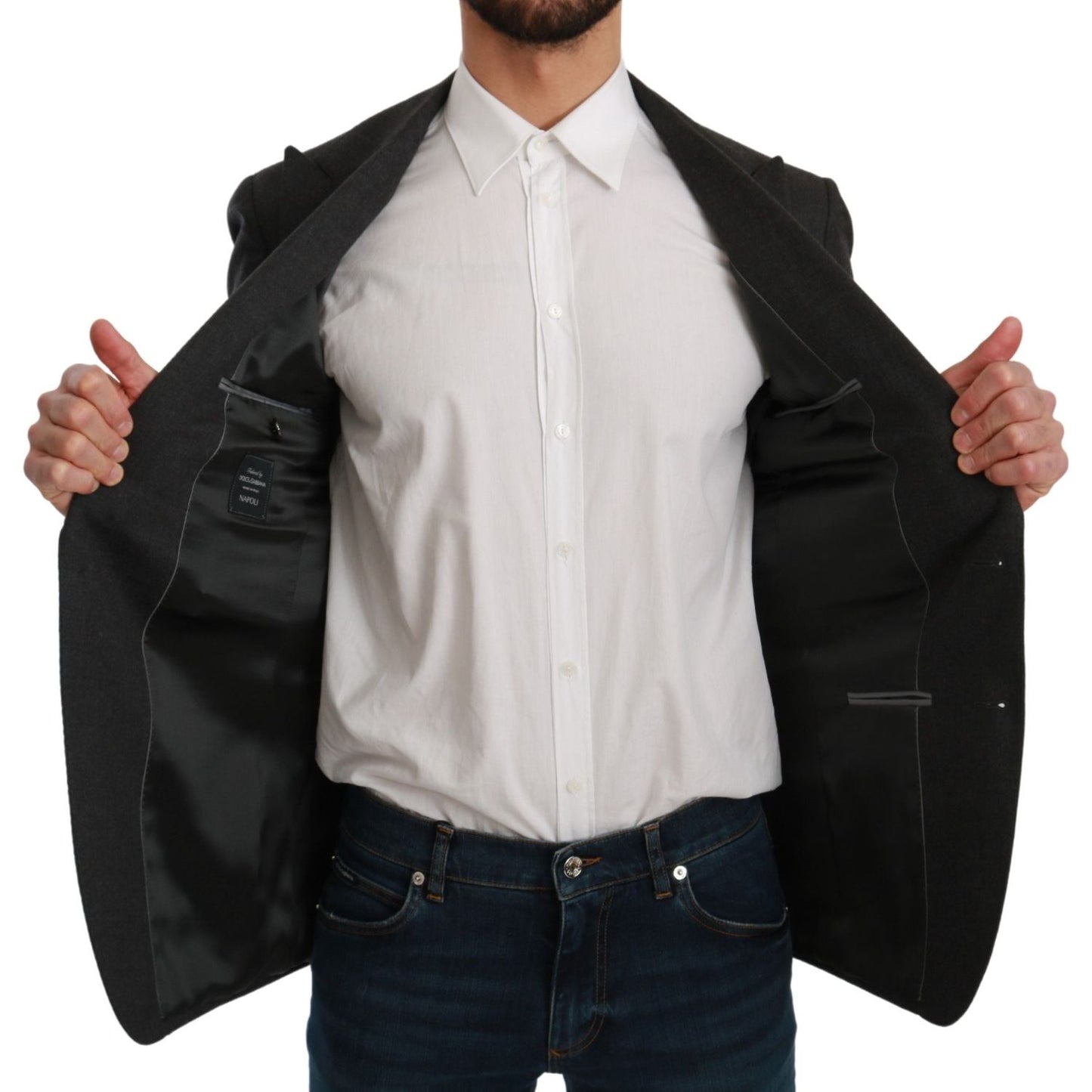 Dolce & Gabbana Gray NAPOLI Slim Fit Jacket Wool Blazer KOS1772-46
