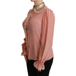 Dolce & Gabbana Pink Silk Gold Sequin Lace Blouse Shirt TSH4663-44
