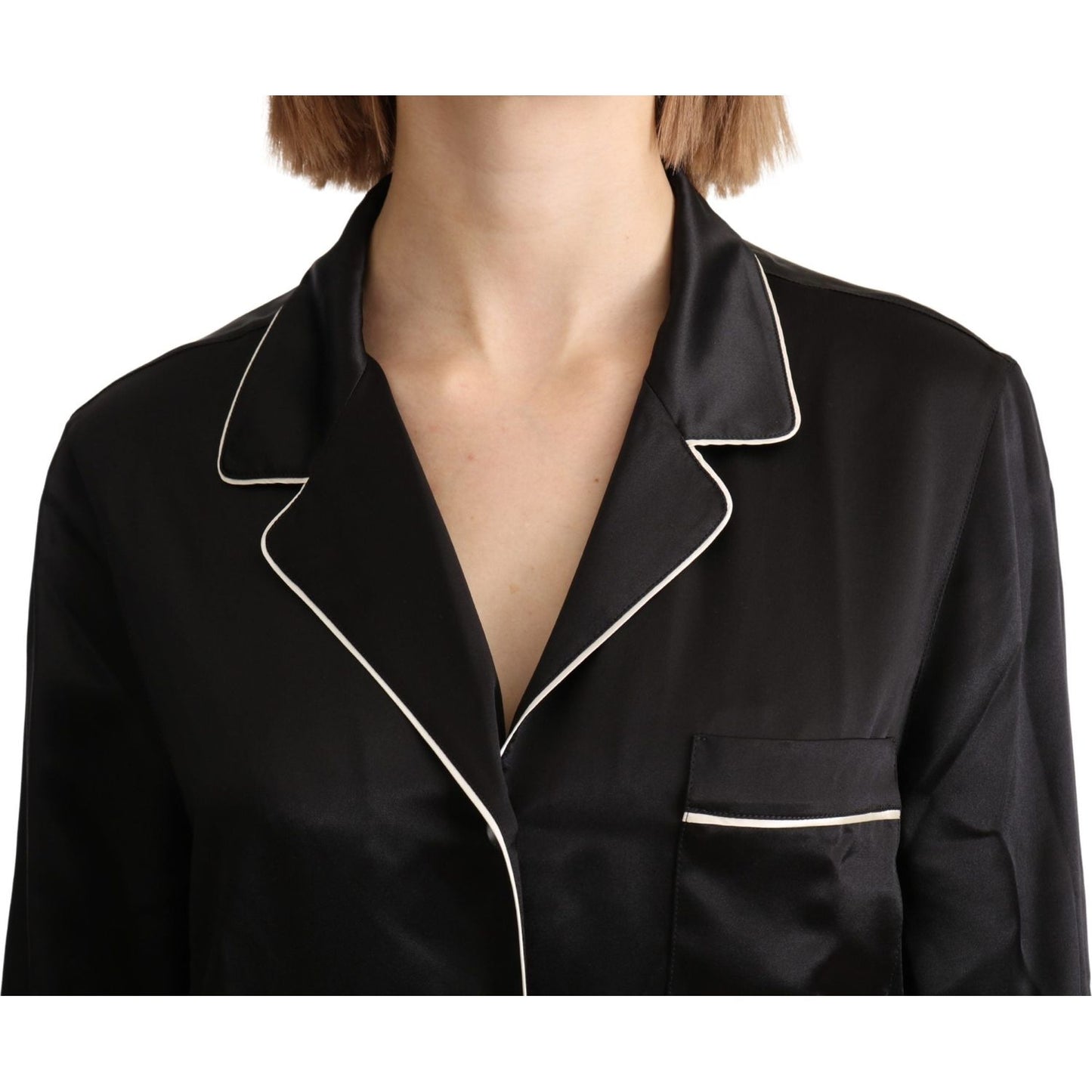 Dolce & Gabbana Black Shirt Silk Stretch Top Blouse TSH4819-44