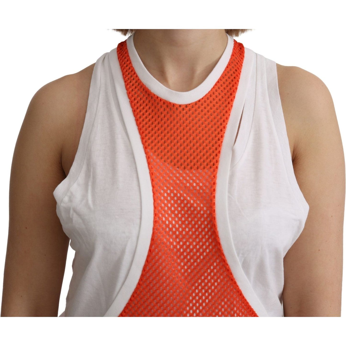 Dsquared² Orange White Crewneck Sleeveless Tank T-shirt Dress Top