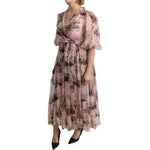 Dolce & Gabbana Pink Bengal Cat Print A-line Maxi Silk Dress DR2604-38