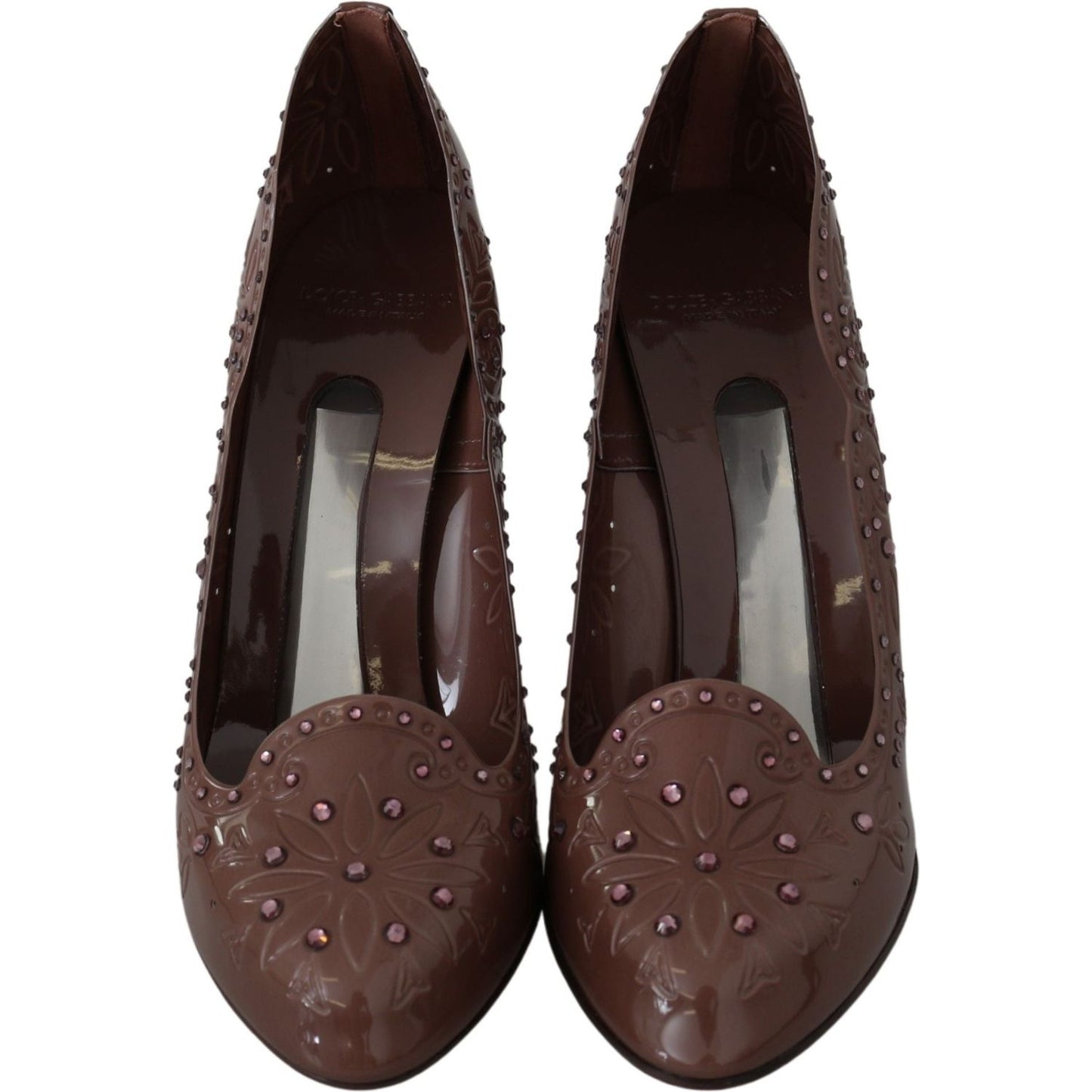 Dolce & Gabbana Brown Floral Crystal Heels CINDERELLA Shoes LA7285-39
