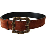 Dolce & Gabbana Brown Suede Leather Studded Baroque Belt BEL60802-90