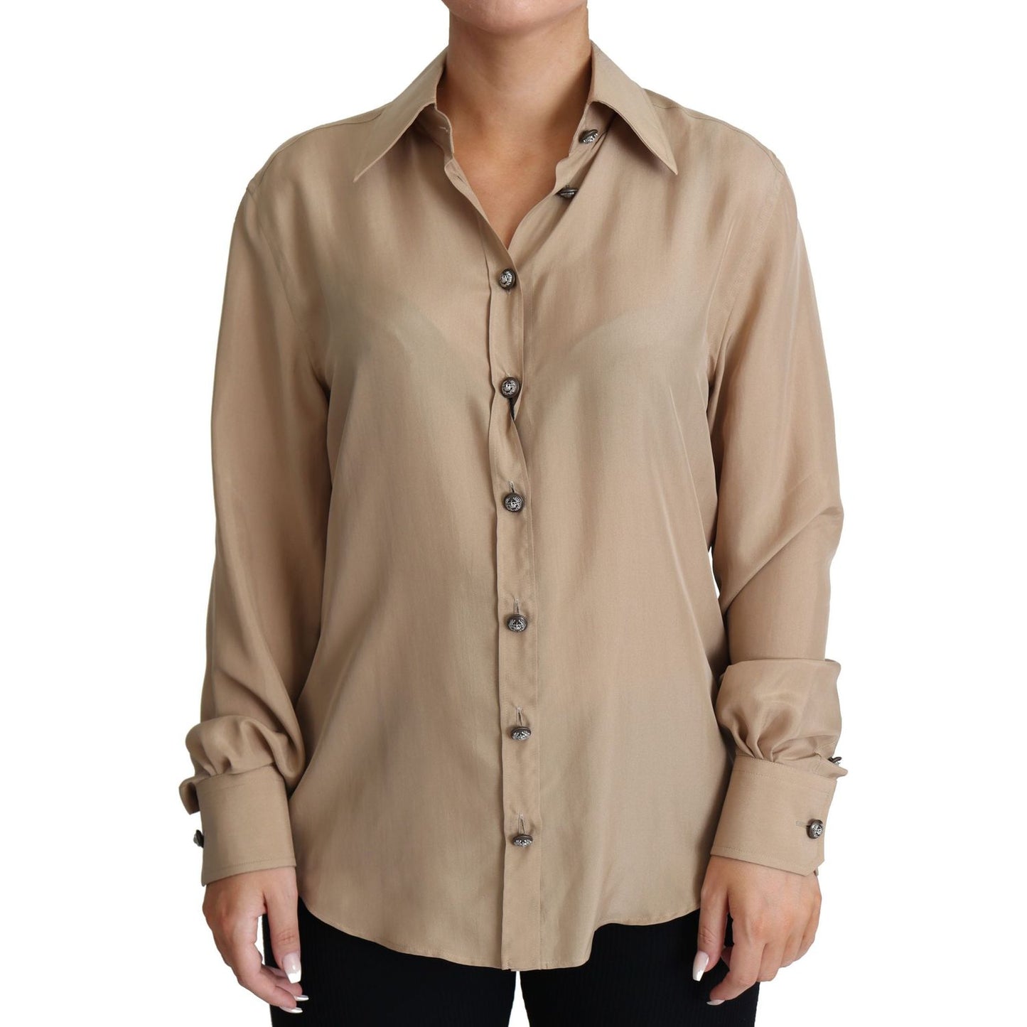 Dolce & Gabbana Beige Silk Shirt Decorative Buttons Top TSH5728-38