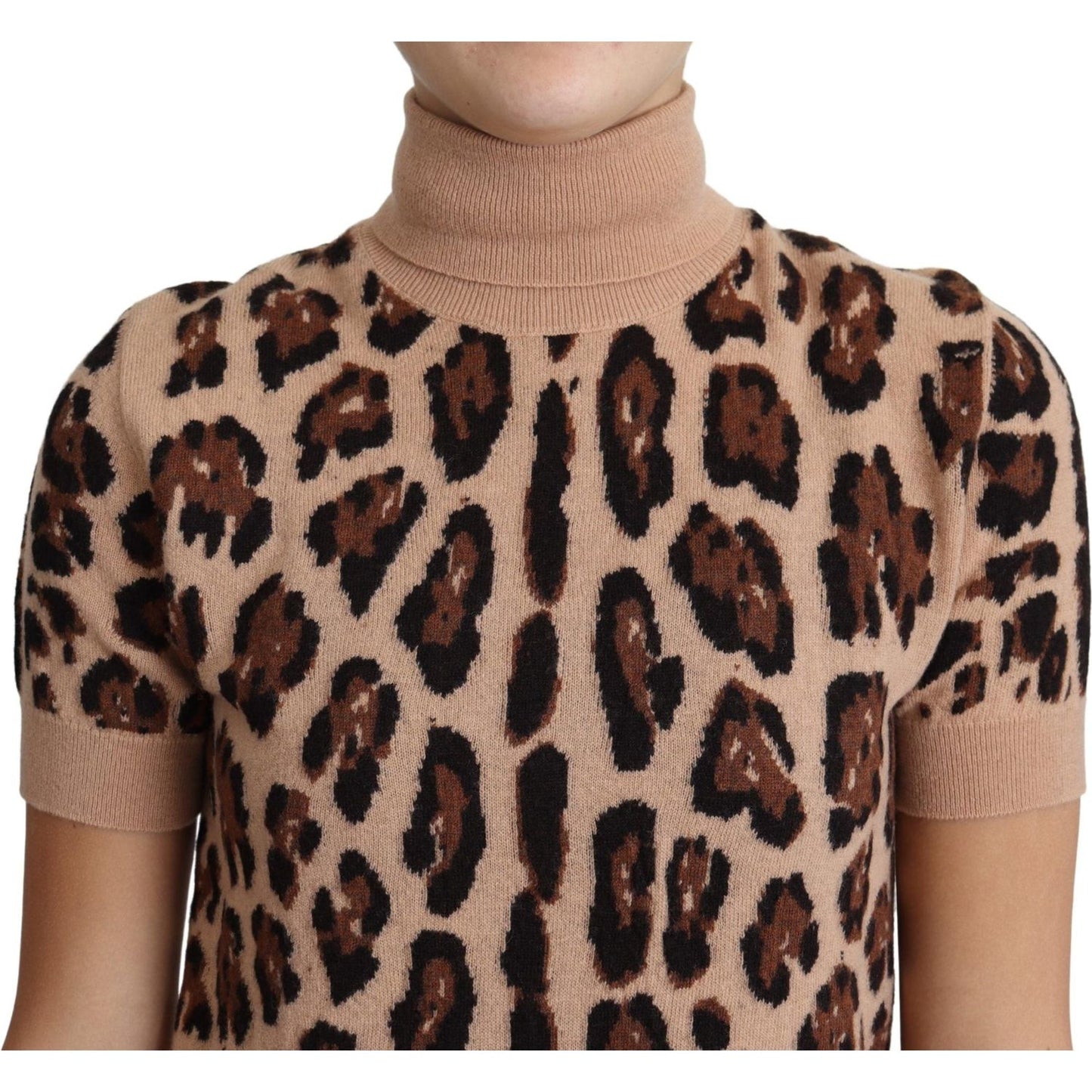 Dolce & Gabbana Beige Leopard Print Virgin Wool Turtleneck Top TSH5779-42