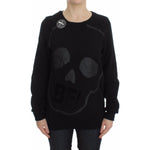 Exte Black Cotton Motive Print Crewneck Pullover Sweater DRE10079-40