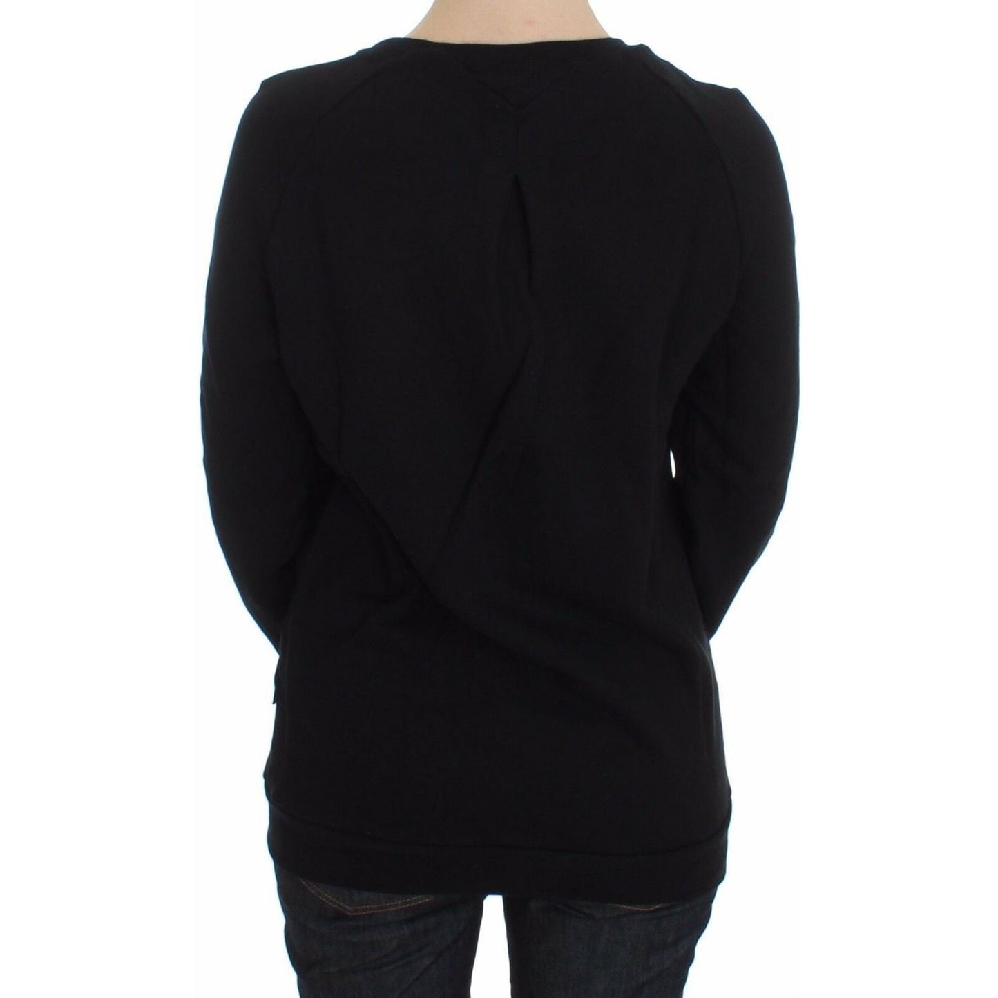 Exte Black Cotton Motive Print Crewneck Pullover Sweater DRE10079-40