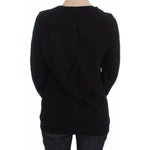 Exte Black Cotton Motive Print Crewneck Pullover Sweater DRE10079-40