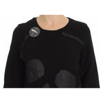 Exte Black Cotton Motive Print Crewneck Pullover Sweater DRE10079-40