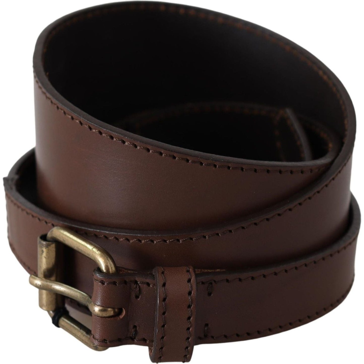 PLEIN SUD Brown Leather Gold Metal Buckle Belt BEL8066-130