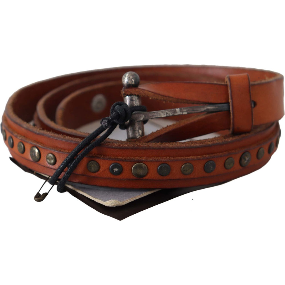 Scervino Street Brown Genuine Leather Rustic Silver Buckle Belt BEL8128-85