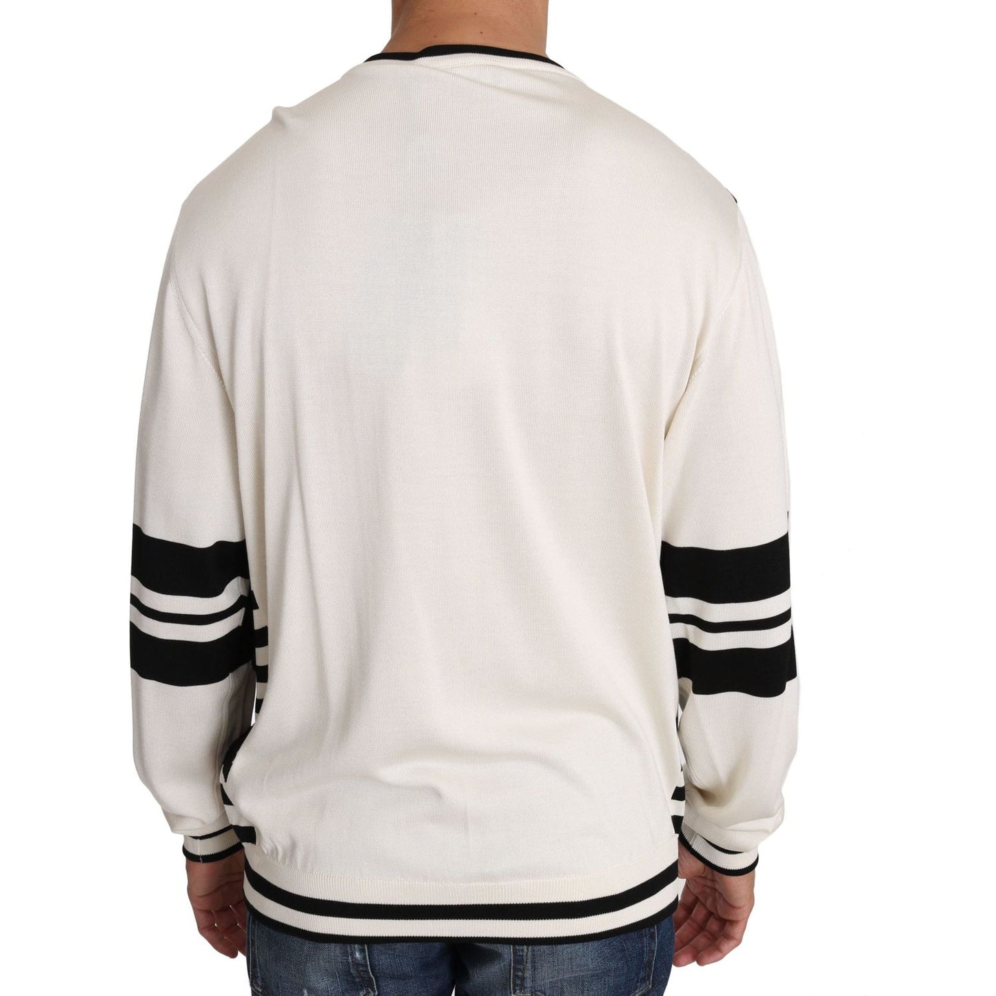 Dolce & Gabbana White Jazz Sequined Guitar Pullover Top Sweater TSH2521-IT44