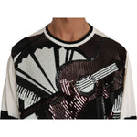 Dolce & Gabbana White Jazz Sequined Guitar Pullover Top Sweater TSH2521-IT44