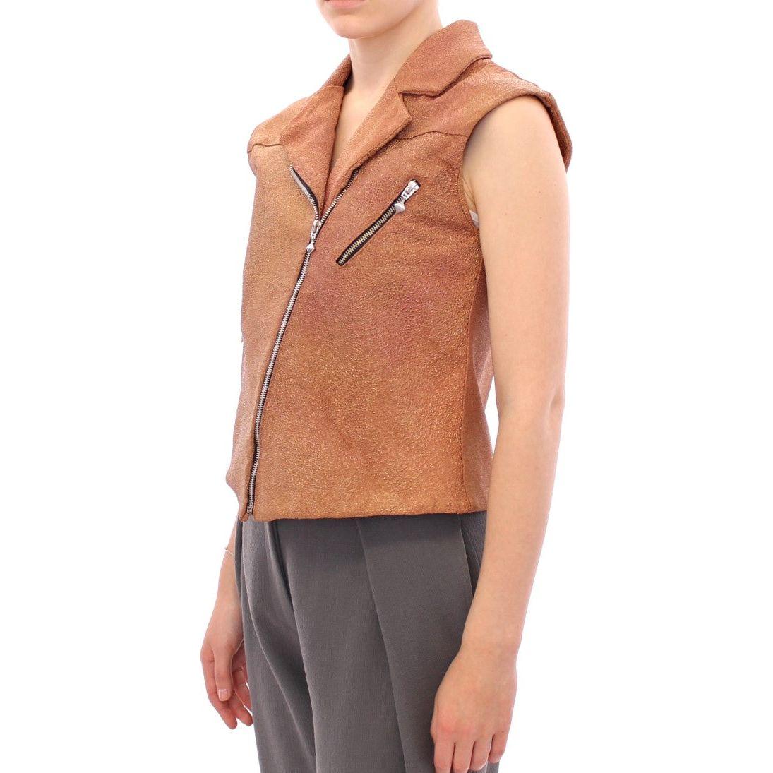 La Maison du Couturier Brown Leather Jacket Vest GSS10168-2