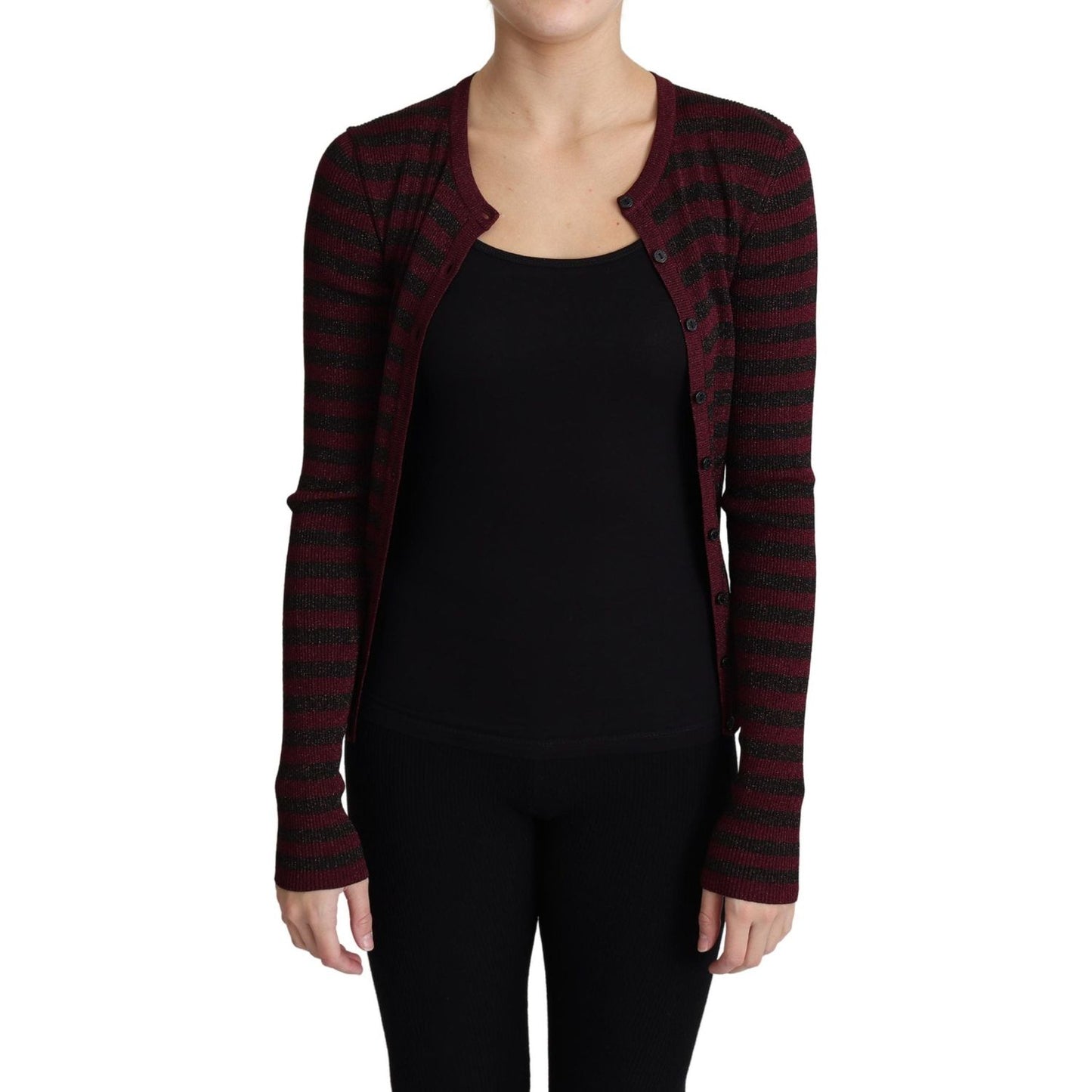 Dolce & Gabbana Black Red Striped Viscose Cardigan Sweater TSH5774-38