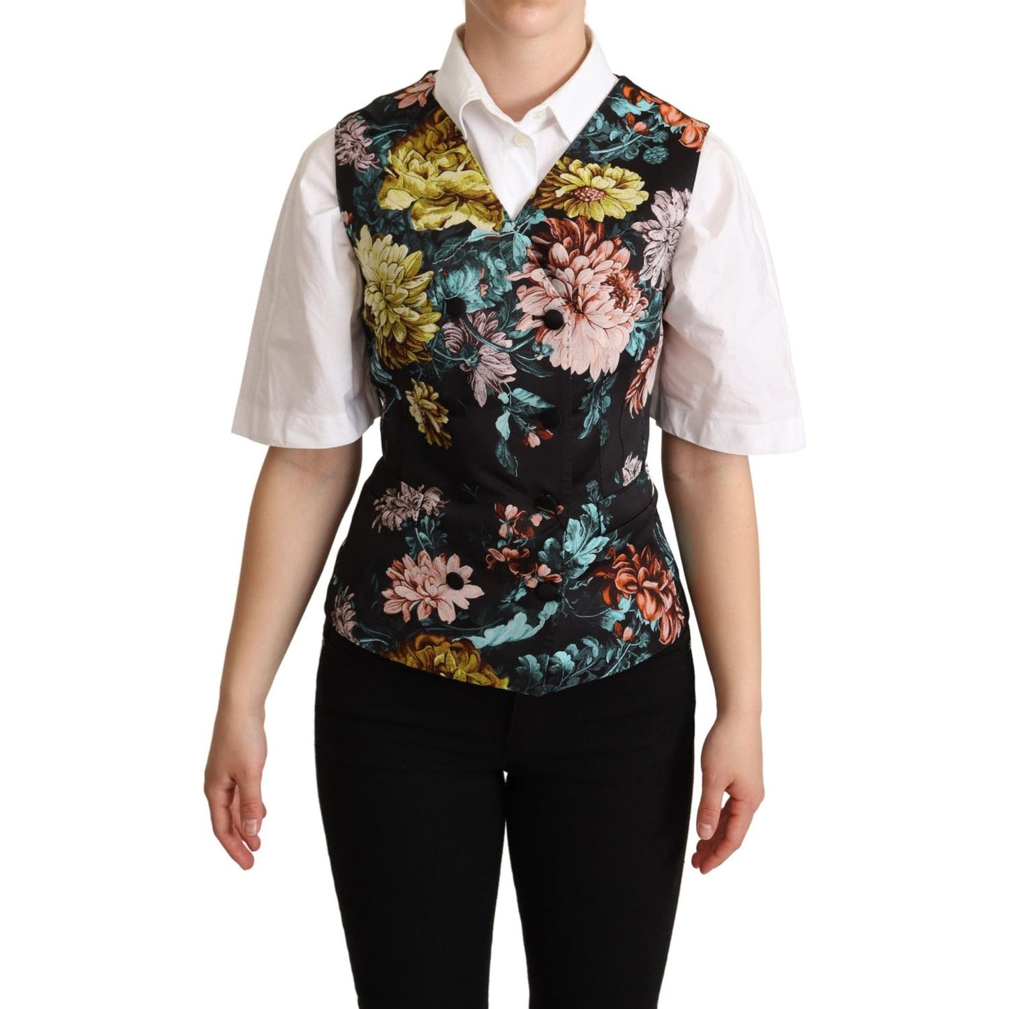 Dolce & Gabbana Black Jacquard Floral Waistcoat Vest TSH5994 -38