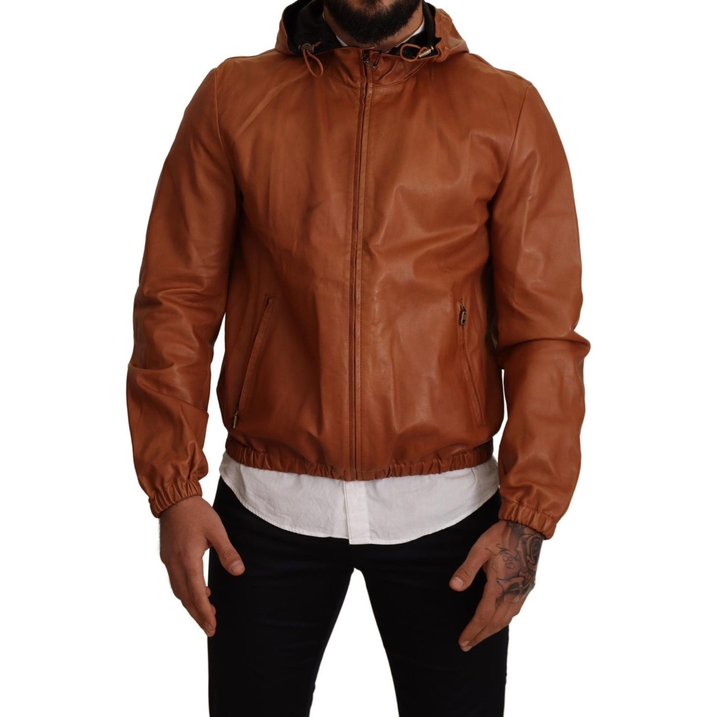 Dolce & Gabbana Brown Leather Lambskin Hooded Coat Jacket JKT2871 -48